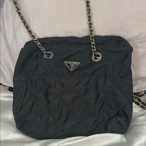 Prada Slate Grey Quilted double Shoulder Bag with Chain Strap